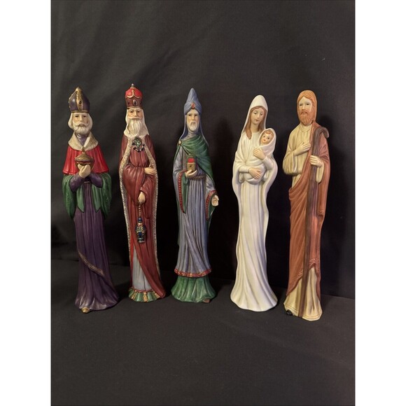 10” Nativity Set Skinny Porcelain Figures 5 Pcs Joseph Mary & Baby 3 Wise Men